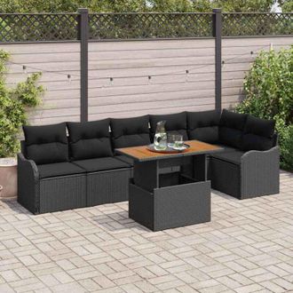 vidaXL Conjunto De Sof&aacute; De Jard&iacute;n 7 Pcs Negro Polirat&aacute;n Vidaxl