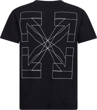 Off-white Mens T-Shirt Slim-Fit Printed Black Cotton T-Shirts And Polos