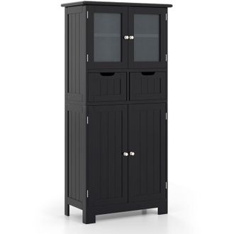 Costway Tall Bathroom Storage Cabinet Freestanding Floor Cabinet w/Drawers-Black