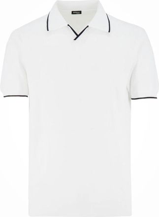 Kiton Contrast Inzet Katoenen Polo Shirt - Heren - Polos - Wit - L - Katoen - Tops