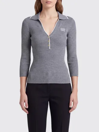 Elisabetta Franchi Slim Fit Long-Sleeved Ribbed Knitted Polo Shirt