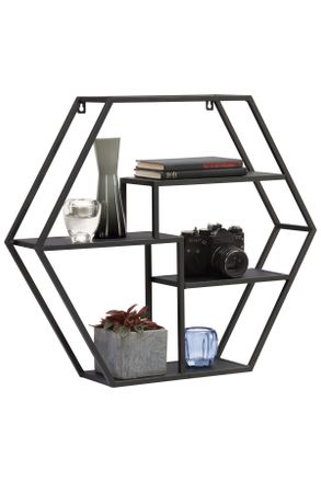 Landscape Wandregal, Schwarz, Metall, 60x52x13 cm, Wohnzimmer, Regale, Wandregale