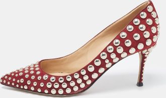 Sergio Rossi Burgundy Suede Embellished Pointed Toe Pumps