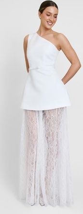 Six Stories One Shoulder Satin Lace Skirt Dress in White at Nordstrom, Size 8