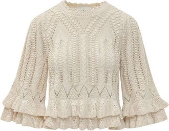 Isabel Marant Round-neck Knitwear, female, Beige, Size: XS Norma Ruffled Pullover