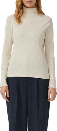 s.Oliver Rollkragenshirt S.OLIVER, Damen, Gr. 46, light beige melange, Web, Obermaterial: 100% Baumwolle, meliert, regular fit normal, ohne Ausschnitt, gerader