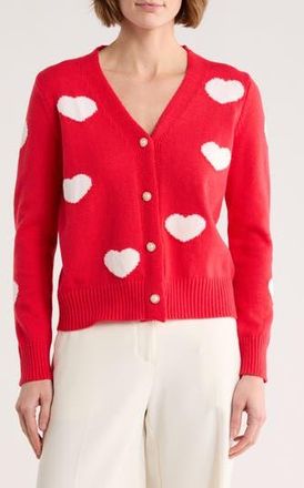 Nanette Lepore Heart V-Neck Cardigan in Red/White at Nordstrom Rack, Size X-Large