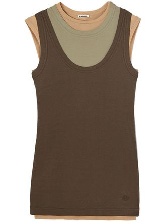 Jil Sander layered cotton tank top - women - Cotton - M - Brown