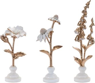 Melrose International Ceramic Floral Stem Sculpture (Set of 3) - Gold, White