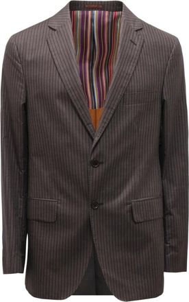 Etro Katoenen Jas Grijs | Blauw Gestreept Gevoerd - Heren - Blazers - Grijs - XL - Katoen - Jassen