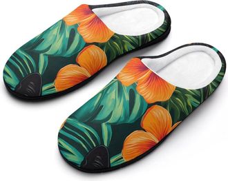 Generic Cats Hawaiian Cotton Slippers for Women Memory Foam Comfy House Shoes with Anti-Skid Rubber Sole