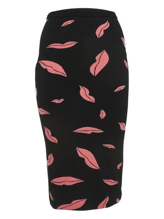 Diane Von Fürstenberg lips-print straight skirt - Black
