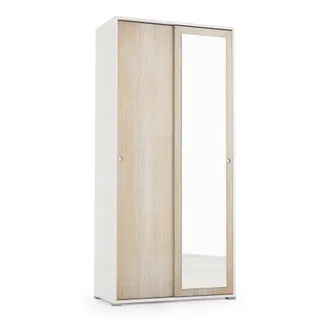 Dmora Armario 2 puertas imitaci&oacute;n madera de roble, blanco 90x45h195 cm