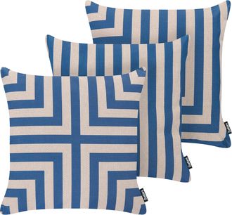 Beliani Conjunto De 3 Cojines Decorativos Para Exterior De Olefina Accesorios De Jard&iacute;n Azul/beige Apios