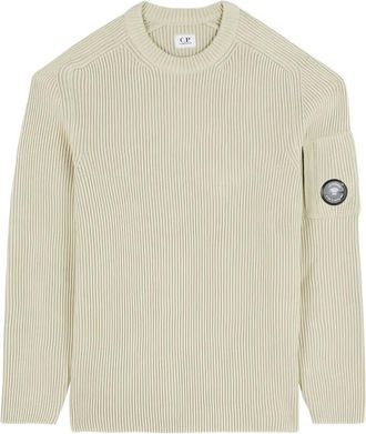 C.P. Company C.p. Company - Lens Full Rib Cotton Crew Neck - Heren - Truien - Beige - Maat: L Katoen
