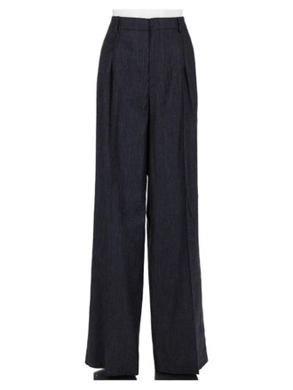 Tagliatore Blue High-Waist Linen-Blend Tailored Wide-Leg Pants