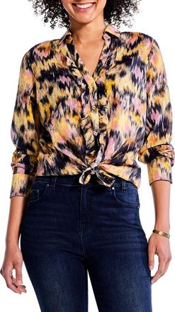 Nic+Zoe Dreamy Refined Floral Ruffle Cotton Button-Up Shirt in Yellow Multi at Nordstrom Rack, Size X-Small