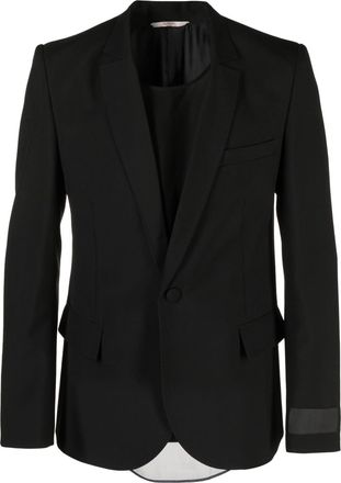 Valentino Garavani logo-patch single-breasted blazer - men - Wool/Cupro/Polyester/Silk - 52 - Black
