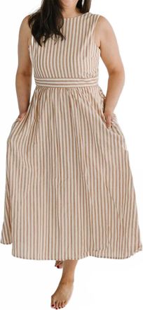 Flying Tomato Avery Striped Woven Midi Dress In Rust/natural
