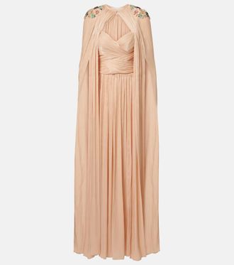 Costarellos Sireen caped embellished georgette gown