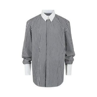 Ferragamo Gestreepte Katoenen Overhemd - Heren - Casual Overhemden - Zwart - 2XL - Katoen - Overhemden