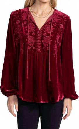 Johnny Was Nyomi Curved Hem Prairie Blouse In Rich Red