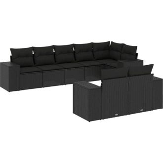 vidaXL Set De Sof&aacute;s De Jard&iacute;n 8 Piezas Y Cojines Rat&aacute;n Sint&eacute;tico Negro Vidaxl