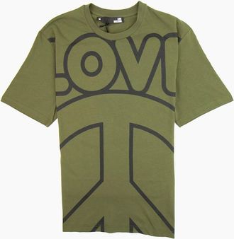 Love Moschino Mens Love Moschino Love Peace Cotton T-shirt Khaki/black - Green - Size: 36