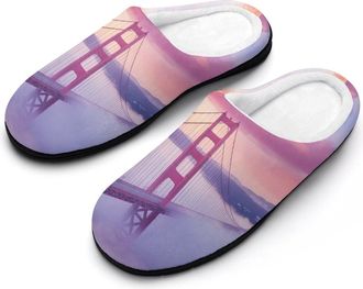 Generic Gold Gate Bridge in The Mist Womens Slippers Warm House Slippers Indoor House Shoes with Anti-Skid Rubber Sole