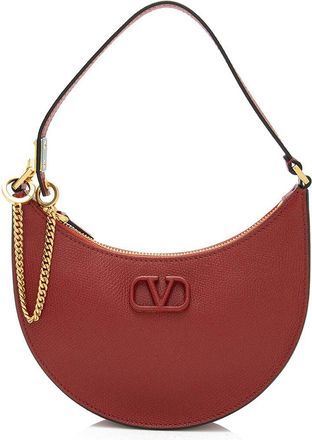 Valentino Garavani Valentino Red Grainy Calfskin Vlogo Moon Mini Chain Hobo (Authentic Pre-Loved)