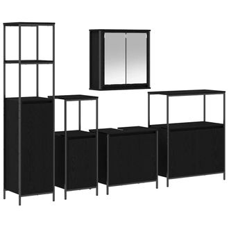 Berkfield Home 5 Piece Bathroom Furniture Set Black Oak Engineered Wood