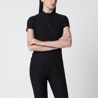 Gucci T-shirt in jersey jacquard GG con mezza zip nera