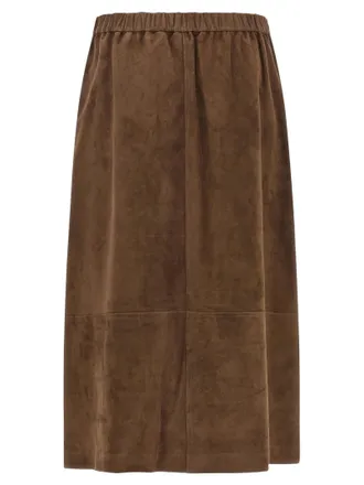 Max Mara Lamb Leather Midi Skirt - Brown