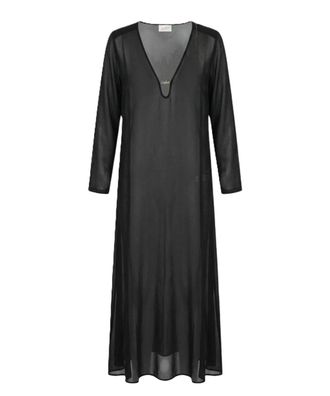 MC2 Saint Barth Sheer Black Maxi Dress with Deep V-Neckline