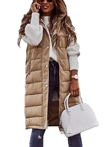 Doudoune Sans Manches Longue Avec Capuche Femme – Gilet Duveteux Ultra Chaud, Légère, Avec Poches, Pour Hiver