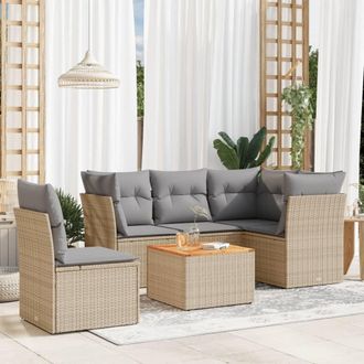 vidaXL Juego De Sof&aacute;s Jard&iacute;n Con Cojines Beige Mezcla 6 Pzas Rat&aacute;n Pe Vidaxl