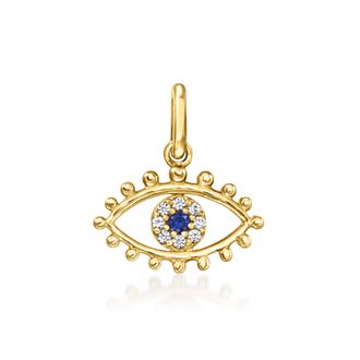 RS Pure by Ross-Simons Sapphire Evil Eye Charm With Lab-Grown Diamonds in 14kt Yellow Gold