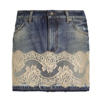 Dolce & Gabbana Denim Skirts, female, Blue, Size: S Denim skirt with lace