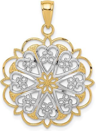 Diamond2Deal 14k Yellow Gold Rhodium Filigree Hearts Scalloped Edge Pendant