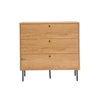 Miliboo C&oacute;moda Con Acabado De Roble Claro Y Patas De Metal Negro Con 3 Cajones 100 Cm Pernelle