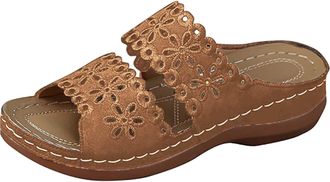 Generic Womens Beach Slope Heel Slippers Hollow Casual Slippers Slope Bottom Shoes Sandals S for Women Slippers Boots (Brown, 7.5)