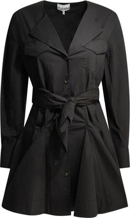 Ganni Ganc&ograve;ri Katoenen Shirtjurk met Riem - Dames - Shirt Kleedjes - Zwart - S - Katoen - Kleedjes
