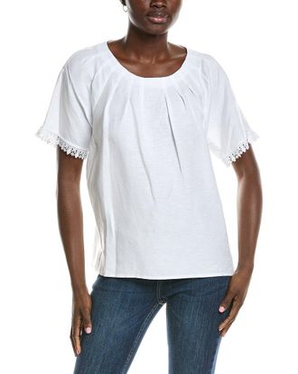Anne Klein Pleated Neck Raglan Linen-Blend Blouse
