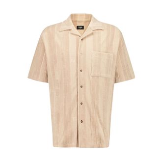 Fendi Short Sleeve Shirts, male, Beige, S, Terry Jacquard Bowling Shirt