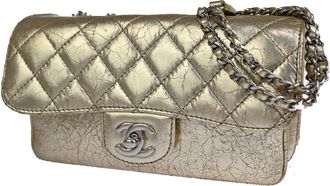 Chanel Vintage Accordion Flap Bag Quilted Leather Gold Leather Bag (Pre-Owned)