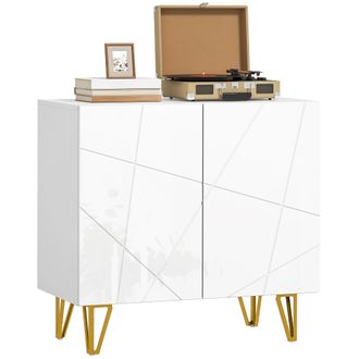 OEM Aparador Compacto De Entrada Con 2 Puertas Y Estantes Ajustables Para Cocina Sala 80x40x75 Cm Blanco Brillo