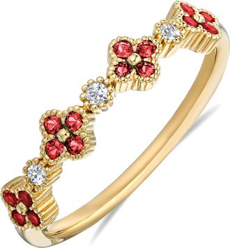 The Diamond Store Alegria 4 Clover Lab Ruby Ring 0.18ct in 18k Gold Vermeil