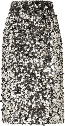 Dolce & Gabbana Silver Sequined Midi Skirt
