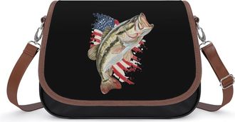 Generic Bass Fish U.S. Flag Fashion Womens Crossbody Bags Novelty Handbag Shoulder Bag Purse