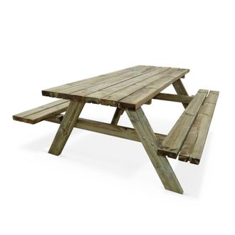 Sweeek Mesa de picnic con 2 bancos para 6 personas, madera